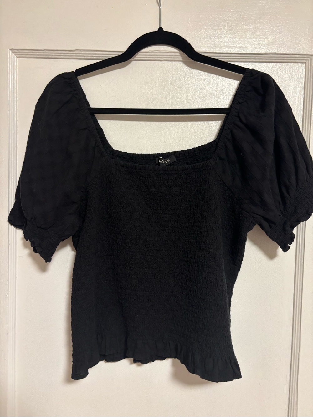 Madewell Black Square Neck Puff Sleeve Crop Top